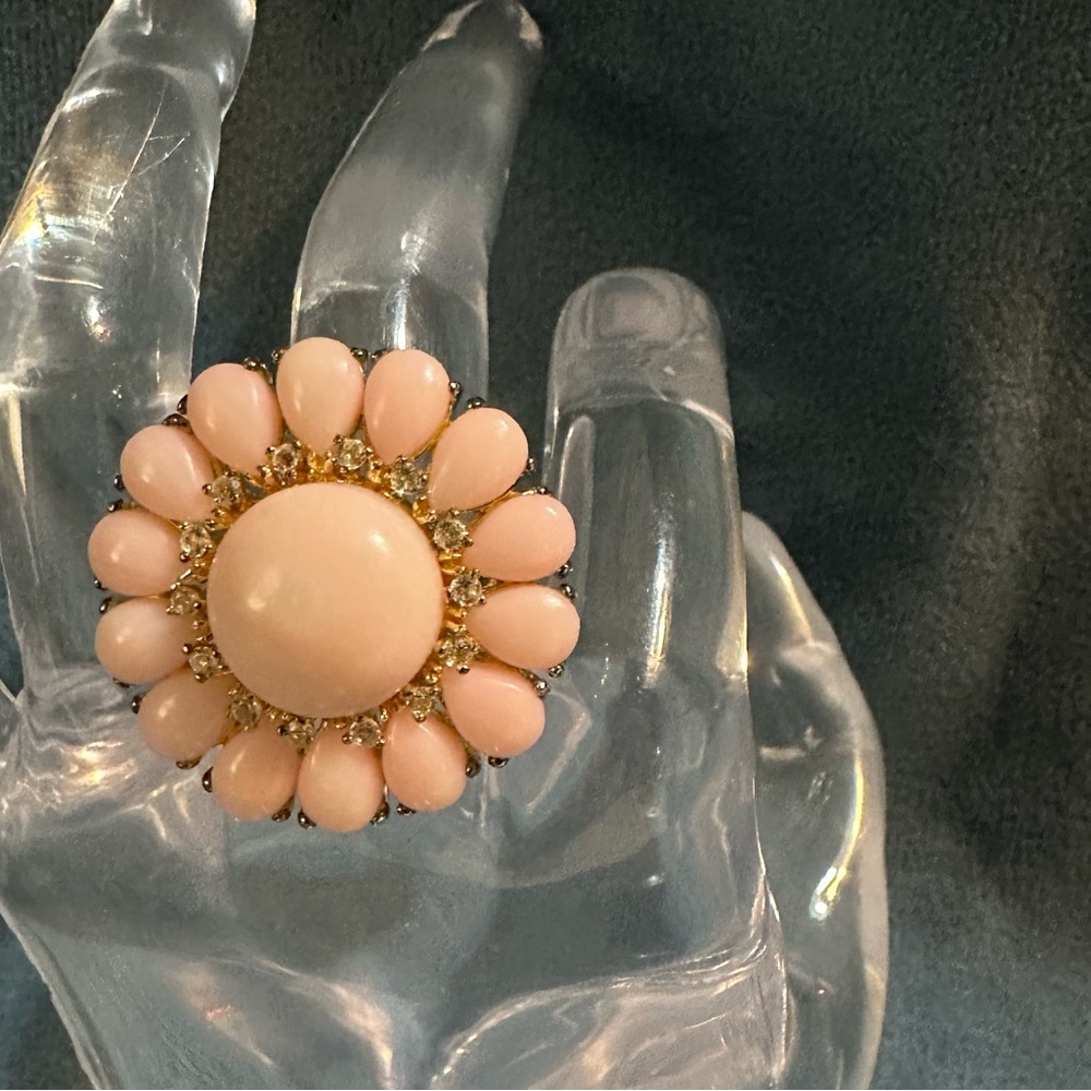 Rarities by Carol Brodie Floral Cocktail Ring– Pink Coral & White Topaz, Size 10